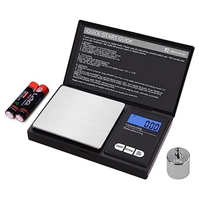 Image of UNIWEIGH Digital Gram Scale,200g 0.01g/0.001oz Weight Scale and Ounce,Electronic Smart Mini Pocket with 100g Calibration Weight,for Grain,Gold,Jewelry,Power,LCD Display, Tare, Auto Off