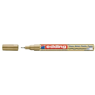 Image of edding 780 gloss paint marker gold 1 extra fine round nib 0.8 mm pen for glass, pebbles, wood, plastic, paper waterproof, high coverage