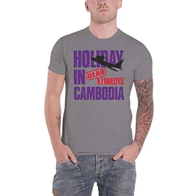 Image of Dead Kennedys T Shirt Holiday in Cambodia Plane Band Logo Official Mens Grey XL