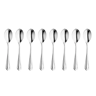 Image of Robert Welch Aston Bright Coffee/Espresso Spoon, Set of 8. Stainless Steel. Dishwasher Safe.