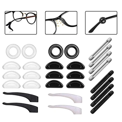 Image of Eyeglass Ear Grip Hooks Silicone Nose Pads Anti Slip Holder Protectors Eyewear Comfortable Temple Tips Sleeve Retainer for Eye Glasses Sunglasses