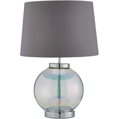 Image of LITECRAFT Idris Table Lamp Iridescent Globe E27 Base with Tapered Fabric Shade Grey