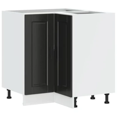Image of vidaXL Porto Kitchen Corner Base Cabinet Black Engineered Wood, Ample Storage, Adjustable Feet, 75.5x75.5x81.5 cm