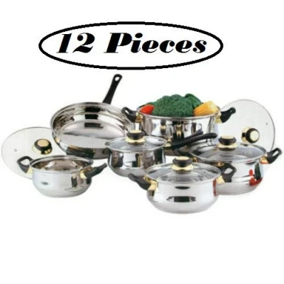 Image of Be Creative NEW COOKWARE SET SAUCEPAN FRYING PAN POT STAINLESS STEEL NON STICK GLASS CERAMIC (COOKWARE SET, 12)