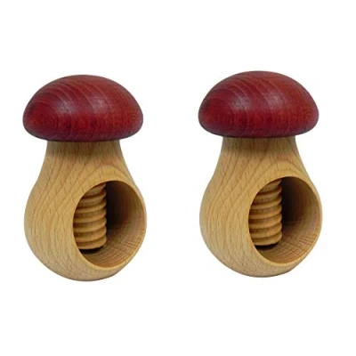 Image of Wooden World 2 x Nutcracker made from natural beech wood VERY SOLID Mushroom Claret