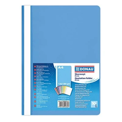 Image of DONAU 1702001PL 17 Plastic File Folder A4 Light Blue Made of Eco Polypropylene Film 120/180 µm with Transparent Cover for Office and School Capacity Approx. 200 Sheets Pack 10