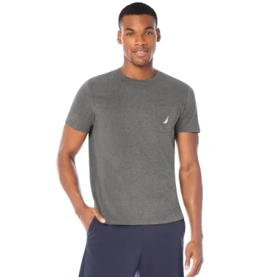 Image of Nautica Men&#039;s Solid Crew Neck Short Sleeve Pocket T Shirt, Charcoal Heather (Light), Medium