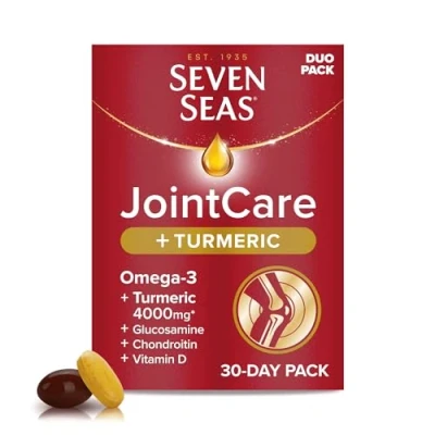 Image of Seven Seas JointCare + Turmeric, with Omega 3, Glucosamine, Chondroitin, Vitamins C and D, Manganese Zinc, Food Supplements, 30 Day Pack