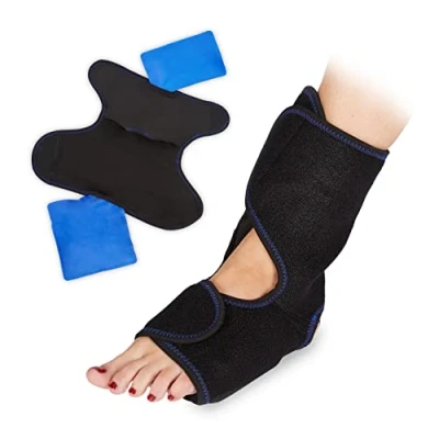 Image of Relaxdays Foot Cooling Pad, Ankle Bandage, Hook &amp; Loop Fastener, Adjusts, Large, Warm Cold, Multi Compression, Black, Pack of 1