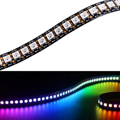 Image of TOPAI WS2812B RGB LED Pixel Strip 1M 144LEDs, Individually Addressable Black PCB IP20 NO Waterproof Cuttable 5050 SMD IC 5V Smart Flexible Lighting