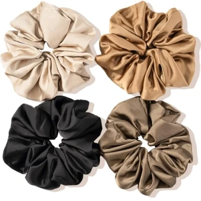 Image of Lolalet Big Scrunchies for Women, 5.9 Inch Large Satin Jumbo Hair Oversized Elastic Ties Extra Scrunchy Giant Bands Thick Curly 4 Pack, Style B