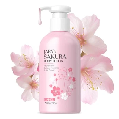 Image of Glossy Body Lotion Firming Moisturizer for Dry Skin, JAPAN SAKURA with Niacinamide &amp; Vitamin C Nourish Non Sticky Refreshing, Quickly Absorbed (200ml)