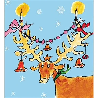 Image of Woodmansterne Artistic Charity Christmas Cards Quentin Blake Festive Reindeer Eco Friendly &amp; Recyclable Pack of 5