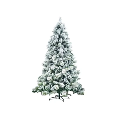 Image of SHATCHI Frosted Snowy Boulder Pine Helsinki Fir Green Tips Bushy Artificial Plain Christmas Tree Holiday Elegant Home Xmas Festive Decorations, PVC, 6FT