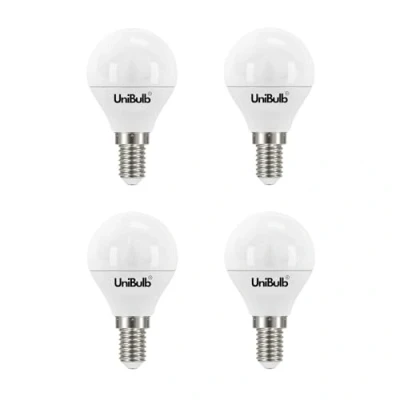 Image of Unibulb E14 LED Light Bulb, Small Screw 4.2W 470lm, 40W Equivalent SES Daylight 6500K Golf Ball Energy Saving P45 220 240V, Non Dimmable, Pack of 4