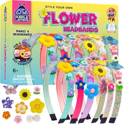 Image of PURPLE LADYBUG Make Your Own Flower Headbands for Girls Unique Toys Age 6 Fun Kids Craft Set &amp; Creative DIY Hair Accessories Gift Birthday Presents 5 7 8 9 10+