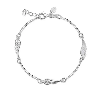 Image of Amberta 925 Sterling Silver 1.8 mm Bracelet for Women Adjustable Rolo Belcher Chain Angel Wings Charms Length 7&quot; to 8 in / 17 19 cm