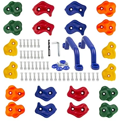 Image of KINSPORY Rock Climbing Holds, Wall Holds for Kids, Colourful Set with Two Blue Handles Indoor Outdoor Playground PlaySet Building