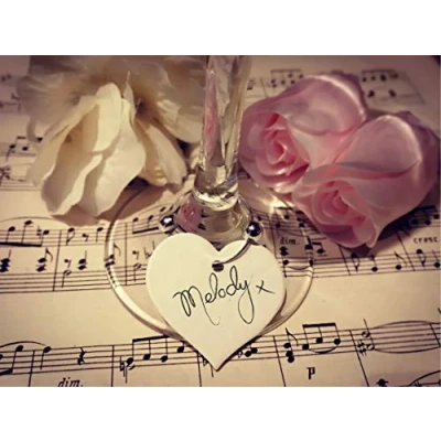 Image of Pack of 10 Heart Shaped Wedding Place Name Card Wine Glass Stem Tags (Ivory)