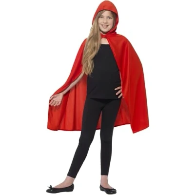 Image of Smiffys Hooded Cape, Red , Girls Fancy Dress, Child Dress Up Costumes