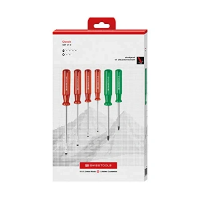 Image of PB Swiss Tools Classic Screwdriver Set for Slotted and Pozidriv Screws, Model #1568.CBB, in a Paperboard Box, Screwdrivers