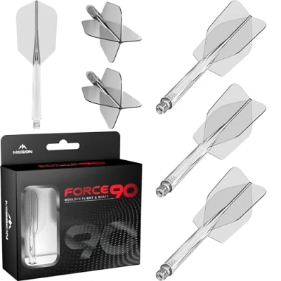 Image of Mission Darts Force 90 Integrated Precision Moulded Dart Flight And Shaft System, Pack of 3 Professional Highly Durable 2 In 1 Combined Flights Stems Slim (Clear, Tweenie)
