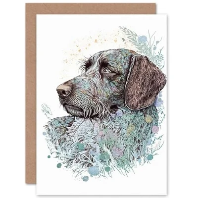Image of Artery8 German Wirehaired Pointer Dog Nature Spirit Animal Modern Multicoloured Illustration Art Birthday Sealed Greeting Card Plus Envelope Blank inside