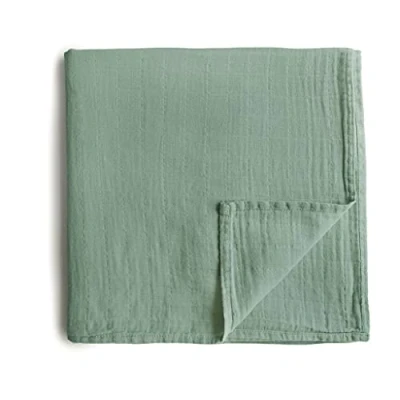 Image of Mushie Muslin Baby Swaddle Blanket &amp; Toddler Material: 100% Organic Cotton Pre Washed for Softness Breathable Keep Child Warm Cuddly (Roman Green)