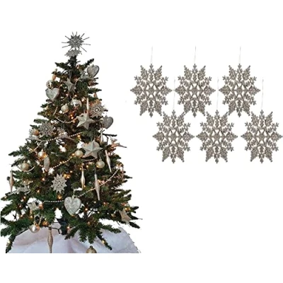 Image of UKDeals Direct® CHAMPGANE GOLD COLLECTION CHRISTMAS DROPLET BAUBLES TREE DECORATIONS GLITTER MATT ICICLES (Pack of 6 Snowflake)