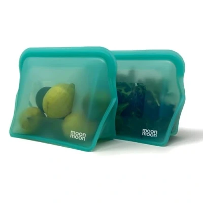 Image of Moonmoon Reusable Silicone Freezer Bags Self Standing, Resealable Food 2pk Aqua XL 1500ml