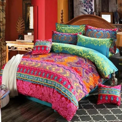 Image of Bohemian Duvet Cover Set Boho Exotic Bedding King Size Southwestern Bedspread for Gift Boxes Christmas Ethnic Butterfly Comforter with 2 Pillow Shams Zipper 3 Pieces