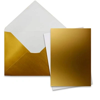Image of Set of 25 Cards with Envelopes DIN A5 Single Cards, Gold, 14.8 x 21 cm C5 Envelopes, 15.4 22 Wet Adhesive