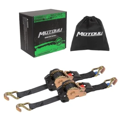 Image of Oldbones Retractable Ratchet Straps 25 mm X 1.8 m LC 300kg 700kg Breaking Strength,Heavy Duty Ratcheting for Motorcycles,Trailer, Truck, Van with Double J Hooks(2 Black Pack)