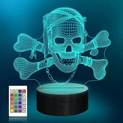 Image of CooPark Skull 3D Night Light, Halloween Gifts Optical Illusion Bedside Lamp 16 Colors Changing Remote Control Death Model Creative Bedroom Decor Birthday Gift Cool Idea for Kids Boy Men