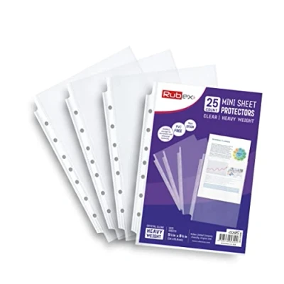 Image of 25 Mini Heavyweight Sheet Protectors, Top Loading, Reinforced 7 Hole 5.5 x 8.5 Inch Page Protectors for Ring Binders, Acid Free, Archival Safe Documents and Photos