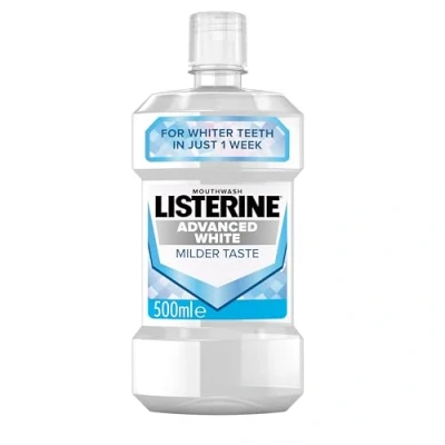 Image of Listerine Advanced White Milder Taste (Zero Alcohol) Mouthwash (500ml), Fluoride to Whiten and Protect from New Stains While Remineralising Strengthening Teeth