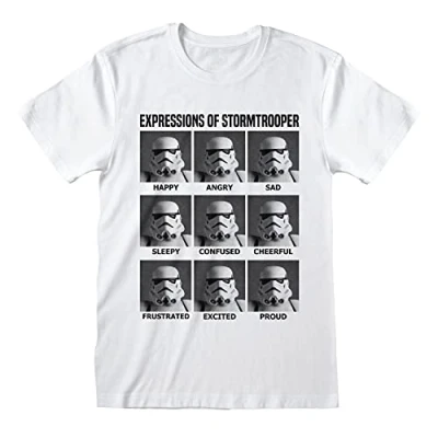 Image of Star Wars T Shirt White, Short Sleeved Tee for Men Expressions of Stormtrooper 100% Cotton Official Merchandise X Large