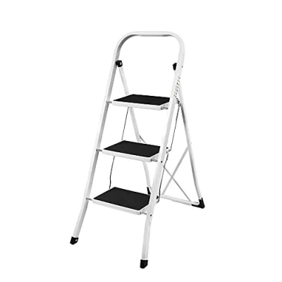 Image of Portable Foldable 3 Step Steel Ladder,Heavy Duty Steel,Non Slip Tread Stepladder Safety Folding Heavy Stool,Ideal for Home/Kitchen/Garage 150KG Max Capacity