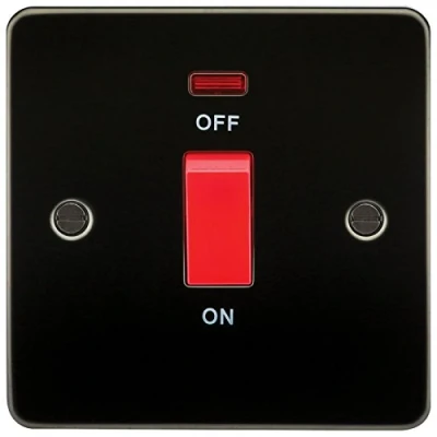 Image of KnightsBridge Flat Plate 45A 1G DP switch with neon gunmetal