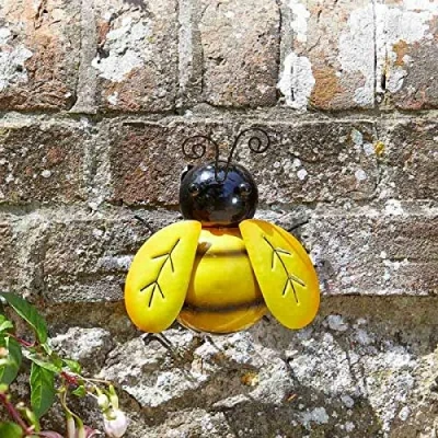Image of Garden Mile® Novelty Colourful Large Bee Decor Hand Painted Steel Wall Art Bug Butterfly Bumble Sculpture Fun Outdoor Indoor Decoration (Large Bee)