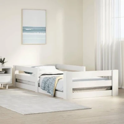 Image of vidaXL Bed Frame Without Mattress Base Solid Pine Wood, Slatted Base, White, 80x190 cm, with Headboard Ideal for Bedroom Storage