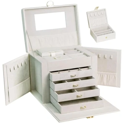 Image of ADEL DREAM Large Lockable 5 Tier Drawer Jewellery Box with Mirror, for Rings, Earrings, Necklaces and Bracelets, Elegant Classic