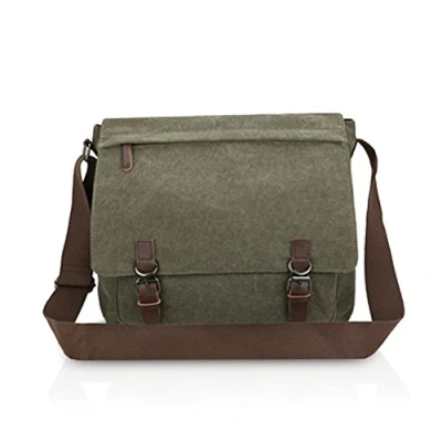 Image of FANDARE Retro Shoulder Bag Canvas Messenger for Men Postman Crossbody Handbag fit 14 inch Laptop Business Satchel Travel School College Commuter Bookbag Large Briefcase Green L