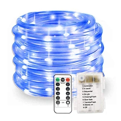 Image of KINGCOO 100LED Rope Lights, Waterproof 33ft 8 modesDimmable Firefly Strip Fairy String Lights Battery Operated Remote Timer for Outdoor Indoor Home Party Wedding Christmas Decoration (Blue)