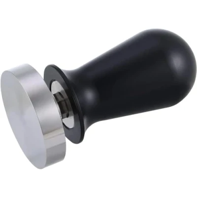 Image of VIA CREMA Calibrated Espresso Tamper. Siebträger Tamper with Spring Loaded Flat Stainless Steel Base (54 mm), Black, 130167