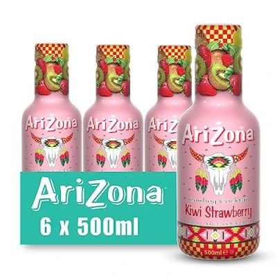 Image of Arizona Kiwi Strawberry Fruit Juice, Pack of 6 x 500ml PET Bottles, Delicious Fruity Drink, No Artificial Flavours, Preservatives