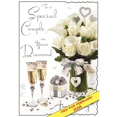 Image of Illustrated Diamond Anniversary Card (JJ0234) Special Couple From The Velvet Range Embossed With A Silver Foil &amp; Flitter Finish