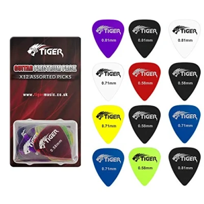 Image of Guitar Picks 12 Gel Plectrums 4 Each of 0.58mm, 0.71mm, 0.81mm Gauges TIGER GAC65