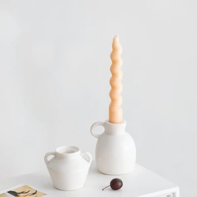 Image of Denique Ceramic Candle Holders Set of 3, Creative Modern Candlestick Holder Set, Table Centerpiece Taper Desktop Decoration for Home Decor, Wedding, Dinning, Party (White)