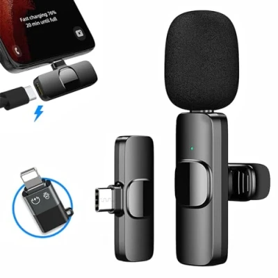 Image of Wireless Microphones, Lavalier Microphone for iPhone/iOS/Android, Plug Play Bluetooth Microphone, Mic with 3 Level Noise Reduction Auto Sync Recording, Live Streaming, YouTube, TikTok